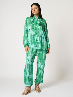 Klad - Brick Green Printed Co-Ord with Detachable Scarf (Set of 3)