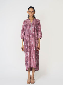 Klad - Brick Mauve Mandarin Neck Zipper Dress