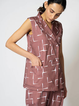 Klad - Brick Mauve Printed Notched Lapel Blazer