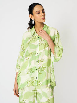 Klad - Dots Lime Green Printed Collar Neck Shirt