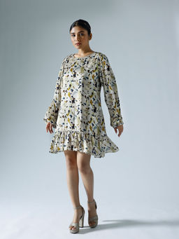 Klad - Pixelated Grey Round Neck Shift Dress