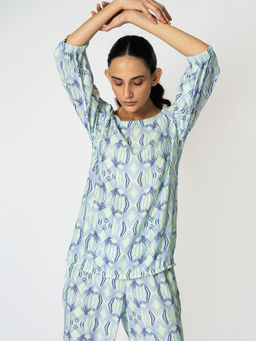 Klad - Rhombus Printed Round Neck Top