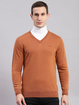 Monte Carlo - Mid Copper Solid V Neck Sweater