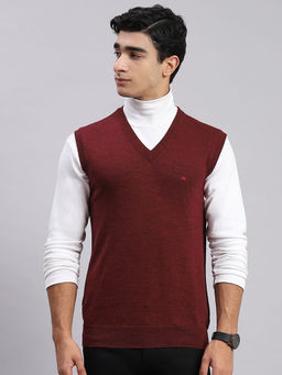 Monte Carlo - Maroon Mix Solid V Neck Sweater