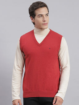 Monte Carlo - Lt Wine Solid V Neck Sweater