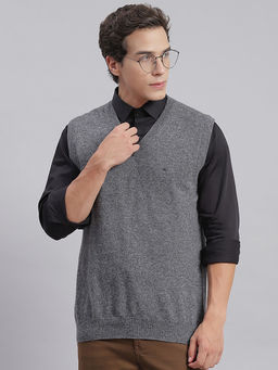 Monte Carlo - Dk.Grey Mix Solid V Neck Sweater