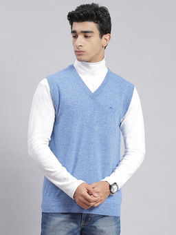 Monte Carlo - Sky Mix Solid V Neck Sweater