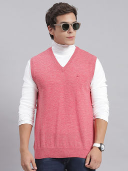 Monte Carlo - Dark Pink Solid V Neck Sweater
