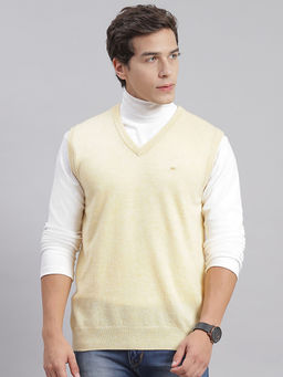 Monte Carlo - Lt Yellow Mix Solid V Neck Sweater
