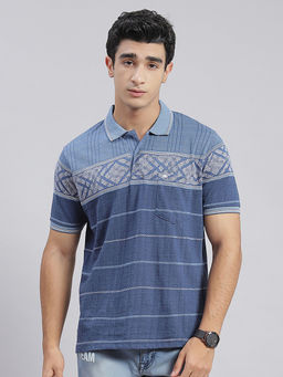 Monte Carlo - Denim Striped Polo Collar T-Shirt