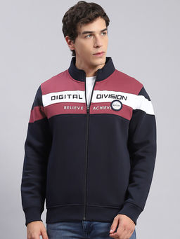 Monte Carlo - Navy Solid Stand Collar Sweatshirt