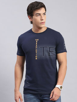Monte Carlo - Navy Printed Round Neck T-Shirt