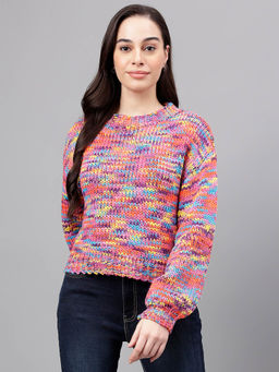 Xpose - Women Self Design Round Neck Pullover Sweater - Multi-Color