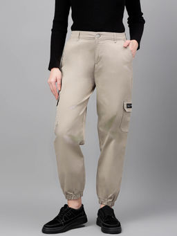 Xpose - Women Beige Cotton High Rise Joggers