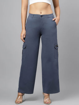 Xpose - Women Blue Comfort Wide Leg High-Rise Cargo Trouser