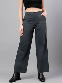 Xpose - Women Grey Comfort Straight Fit High Rise Pure Cotton Trouser