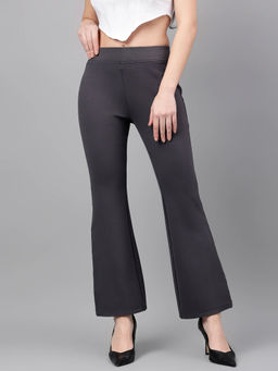 Xpose - Women Dark Grey Comfort Flared High-Rise Trouser