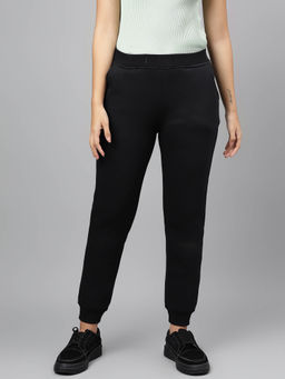 Xpose - Women Black Solid Cotton High Rise Regular Fit Joggers