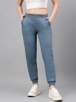 Xpose - Women Blue Solid Cotton High Rise Regular Fit Joggers