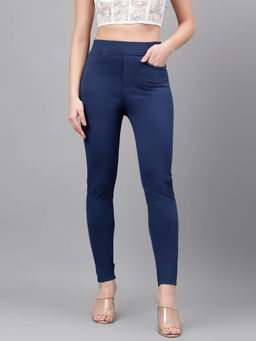 Xpose - Women Navy Solid Flexible Slim Fit Trouser