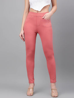 Xpose - Women Coral Solid Flexible Slim Fit Trouser