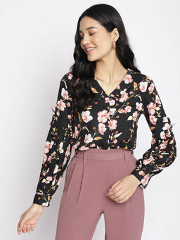 Latin Quarters - Women'S Black Floral Full Sleeve Floral Top