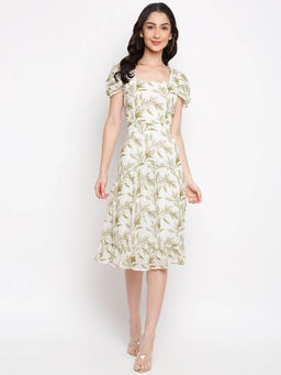 Latin Quarters - Women'S White and Green Floral Half Sleeve Dress