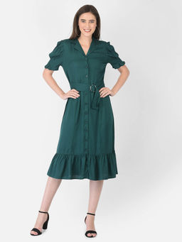 Latin Quarters - Women Green Rayon Puff Sleeve Dress