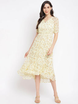 Latin Quarters - Women'S Yellow Half Sleeve Floral Print Dress