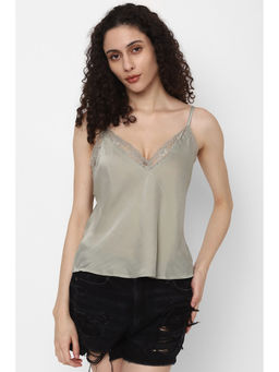 American Eagle - Women Green Silky Lace Trim Cami Top