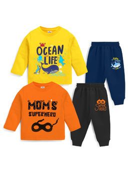 Kuchipoo - Multi-Color Blended Fabric Printed T-Shirts with Joggerss (Set of 2)