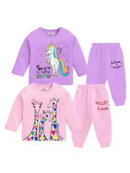 Kuchipoo - Multi-Color Blended Fabric Printed T-Shirts with Joggerss (Set of 2)