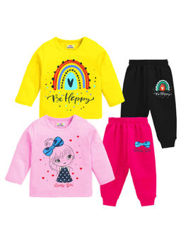 Kuchipoo - Multi-Color Blended Fabric Printed T-Shirts with Joggerss (Set of 2)