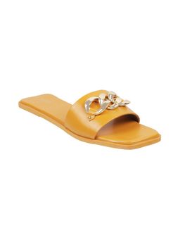 Mochi - Womens Yellow Flat Mules Mochi Embellished Yellow Flats