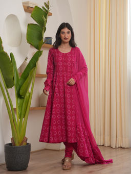 ONEWE INDIA - Amira Pink Cotton Kurta with Churidar and Dupatta (Set of 3)