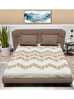 Mayfair Homes London - Brown Geometric 100% Cotton Bedsheet with 2 Pillow Covers