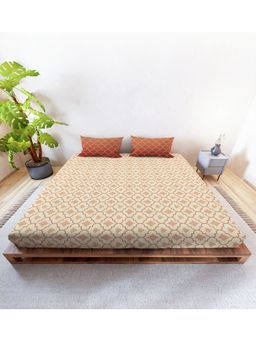 Mayfair Homes London - 100% Cotton 144TC Super King Bedsheet with 2 Pillow Covers Geometric Beige