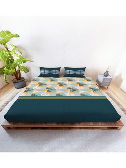 Mayfair Homes London - 100% Cotton 144TC Super King Bedsheet with 2 Pillow Covers Abstarct Teal