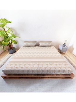 Mayfair Homes London - 100% Cotton 144TC Super King Bedsheet with 2 Pillow Covers Geometric Beige