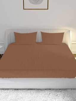 Mayfair Homes London - 100% Cotton Satin 210TC Super King Bedsheet with 2 Pillow Covers Stripe Earthy Brown