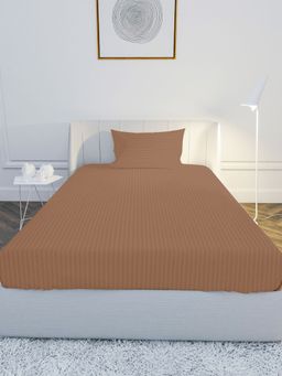 Mayfair Homes London - 100% Cotton Satin 210TC Single Bedsheet with 1 Pillow Cover Stripe Earthy Brown (Single)
