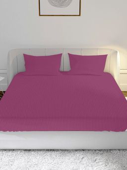 Mayfair Homes London - 100% Cotton Satin 210TC Crib Bedsheet with 2 Pillow Covers Striped Tuberose Pink (Queen)