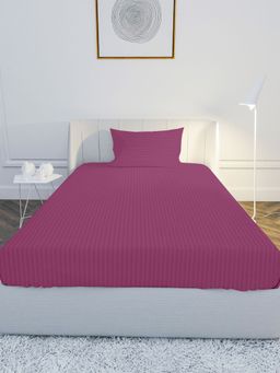 Mayfair Homes London - 100% Cotton Satin 210TC Single Bedsheet with 1 Pillow Cover Stripe Tuberose Pink (Single)