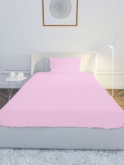 Mayfair Homes London - 100% Cotton Satin 210TC Single Bedsheet with 1 Pillow Cover Stripe Baby Pink (Single)