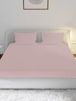 Mayfair Homes London - 100% Cotton Satin 210TC Super King Bedsheet with 2 Pillow Covers Stripe Dusty Pink