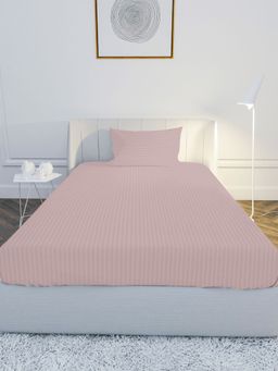Mayfair Homes London - 100% Cotton Satin 210TC Single Bedsheet with 1 Pillow Cover Stripe Dusty Pink (Single)