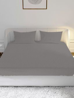 Mayfair Homes London - 100% Cotton Satin 210TC Super King Bedsheet with 2 Pillow Covers Stripe Grey