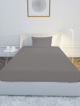 Mayfair Homes London - 100% Cotton Satin 210TC Single Bedsheet with 1 Pillow Cover Stripe Grey (Single)