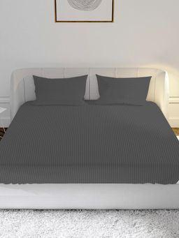 Mayfair Homes London - 100% Cotton Satin 210TC Super King Bedsheet with 2 Pillow Covers Stripe Dark Grey