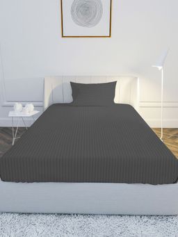 Mayfair Homes London - 100% Cotton Satin 210TC Single Bedsheet with 1 Pillow Cover Stripe Dark Grey (Single)